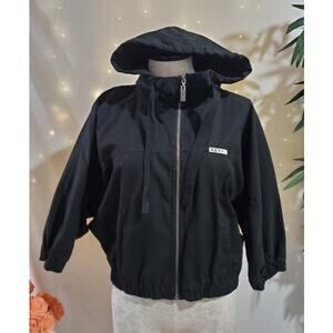 Roxy Vtg Y2K Hooded Batwing Dolman 3/4 Sleeve Zip Jacket Womens Size M Black